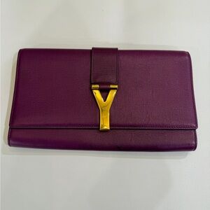 YSL Yves Saint Laurent Purple Clutch with Gold Accent